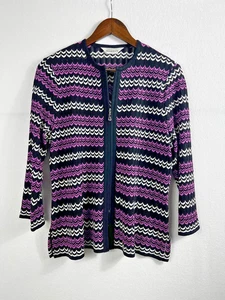 Exklusiv Misook Damen gestreifte Strickjacke durchgehender Reißverschluss Jacke lila & schwarz - Bild 1 von 6
