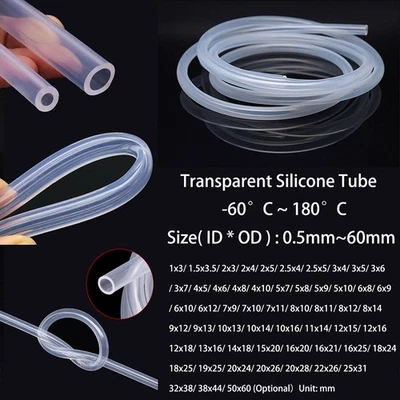 Clear Food Safe Silicone Tubing Hose Pipe Aquarium Pump Soft Tube 0.5mm~60mm - Image 1 of 4