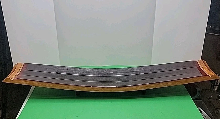 Hand Crafted Reclaimed 36" x 8" Whiskey Barrel Bent Oak Staves Serving Tray. - Image 1 of 4