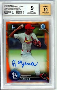 2016 Bowman Chrome Auto Orange Refractors /25 #BCAPRO Raffy Ozuna BGS 9 - Picture 1 of 2