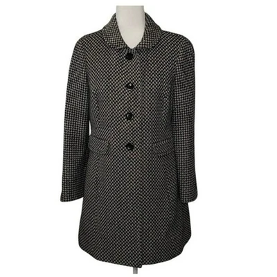 Abrigo de coche Ann Taylor Tweed mezcla de lana para mujer 10P | negro y crema texturizado Foto 1 de 4