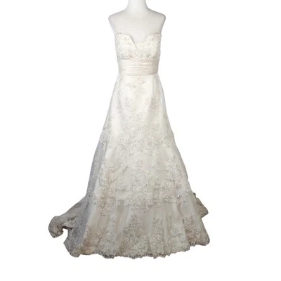 Vestido de novia Oleg Cassini crema encaje cuentas sin tirantes talla 2 CWG365 Foto 1 de 4