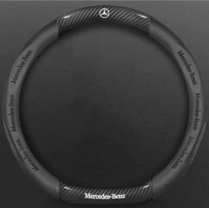 15" D-Shape Car Steering Wheel Cover For Mercedes Benz Carbon Fiber + Black - Picture 1 of 3