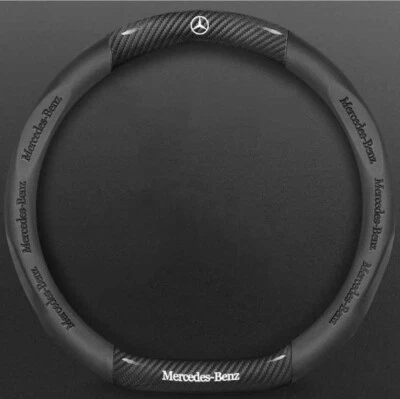 15" D-Shape Car Steering Wheel Cover For Mercedes Benz Carbon Fiber + Black - Image 1 of 3