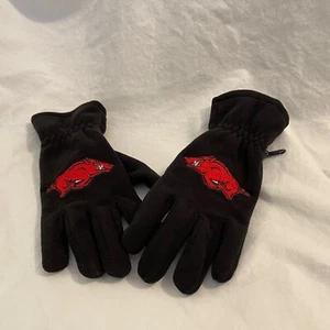 Arkansas Razorbacks Embroidered Mens Winter Fleece Gloves Black One Size Adult M - Picture 1 of 5