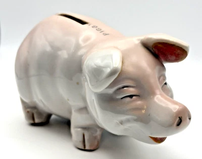 Vintage Porcelain Pink Pig Coin Piggy Bank Figural Made In Japan - Image 1 of 4