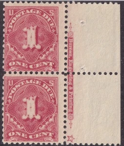 MATT'S STAMPS US SCOTT #J61 POSTAGE DUE 1-CENT ISSUE OF 1917 STAR PAIR MNH CV$65 - Picture 1 of 3
