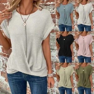 Women Party Round Neck Knot Tops Casual Loose Pullover Short Sleeve T-shirt US - Picture 1 of 17