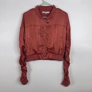 Endless Rose Women Burnt Pink Jacket SizeL Front Zip Ruched Sleeves Copper NWT - Picture 1 of 7