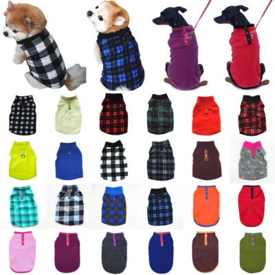 Small Pet Dog Warm Fleece Vest Clothes Coat Puppy Lattice Shirt Leash Ring 🎀 - Image 1 of 4
