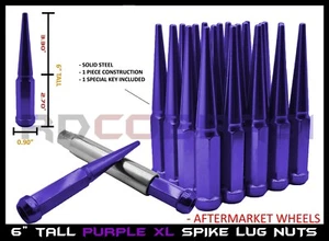 M14x1.5 6" Inch Powder Coated Candy Purple Spike Lug Nuts + Key Xtra Long - Picture 1 of 10