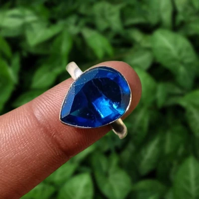 Elegante anillo ajustable de piedras preciosas de topacio facetado azul enchapado en plata 925 joyería Foto 1 de 4