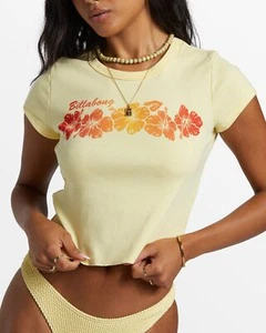 Billabong YELLOW Women's Juniors' Summer Babe Cotton Baby T-Shirt, US Medium - Picture 1 of 4