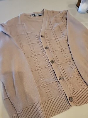 Oscar De La Renta Nuevo Para Hombre L Cárdigan Suéter Moca Acanalado Tejido Botón Delantero Foto 1 de 4