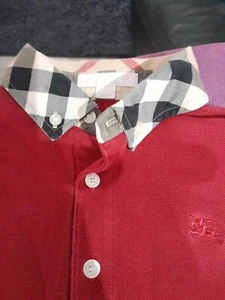 Burberry Boys Polo Age 7 (122cm) , Red,Nova Check collar, VGC - Picture 1 of 7