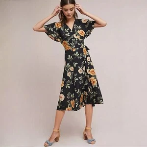 Anthropologie Kachel 8 Odessa Blooms Silk Wrap Dress floral print midi length - Picture 1 of 16