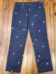 Claiborne Chino Pants Navy Blue w/ White Embroidered Sailboats Mens 33 x 31 NWOT - Picture 1 of 19