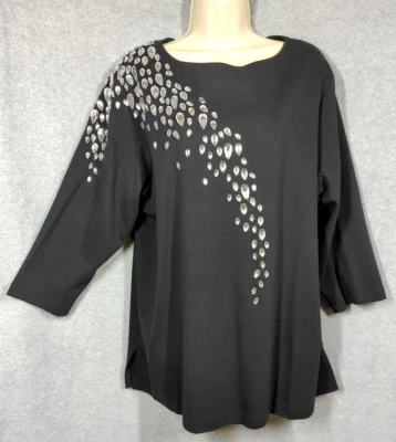 Top artístico portátil Bob Mackie mujer 1X piedras sintéticas negras fiesta cóctel hora Foto 1 de 4