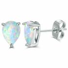 3Ct Pear Cut Lab Created Fire Opal  Woman's Stud Earring's 14Kgold Plated Silver