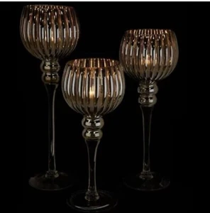 QVC Set of 3 Gold Illuminated Ribbed Goblets by Valerie - Picture 1 of 4