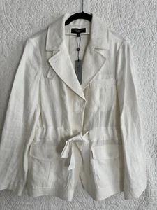 Talbots Off White Cream 100% Linen Belted Blazer Women’s Size 12 New With Tags - Picture 1 of 9