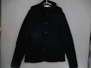 Country Road Cardigan Mens Medium Black Wool Cable Knit Button Sweater Turtle - Picture 1 of 17