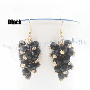 Faceted Multicolor Crystal Glass Rondelle Beads Grape Dangle Gold Hook Earrings - Picture 1 of 19