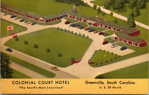 GREENVILLE, SOUTH CAROLINA - COLONIAL ROADSIDE COURT HOTEL - CARTOLINA CURTEICH - Foto 1 di 2
