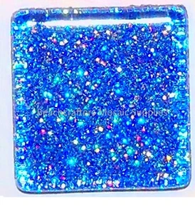 RAINBOW GALAXY BLUE Glitter Glass Mosaic Tile Pieces - 3/8 inch - 50 Tiles - Picture 1 of 1