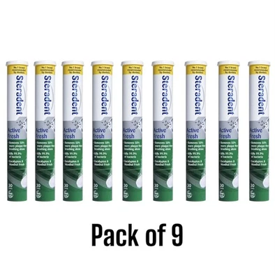 9 Pack Steradent Tablets Active Fresh 30 Tabs Each, Cleanse Dentures In 3 Mins.