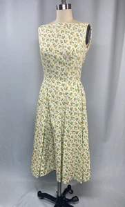 Vestido Vintage TALLA EXTRA PEQUEÑO algodón floral marfil amarillo azul años 50 60 hecho a mano - Imagen 1 de 14