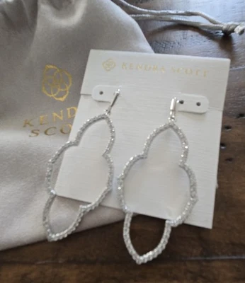 Kendra Scott Abbie Silver Open Frame Earrings in White Crystal- New Pouch - Image 1 of 4
