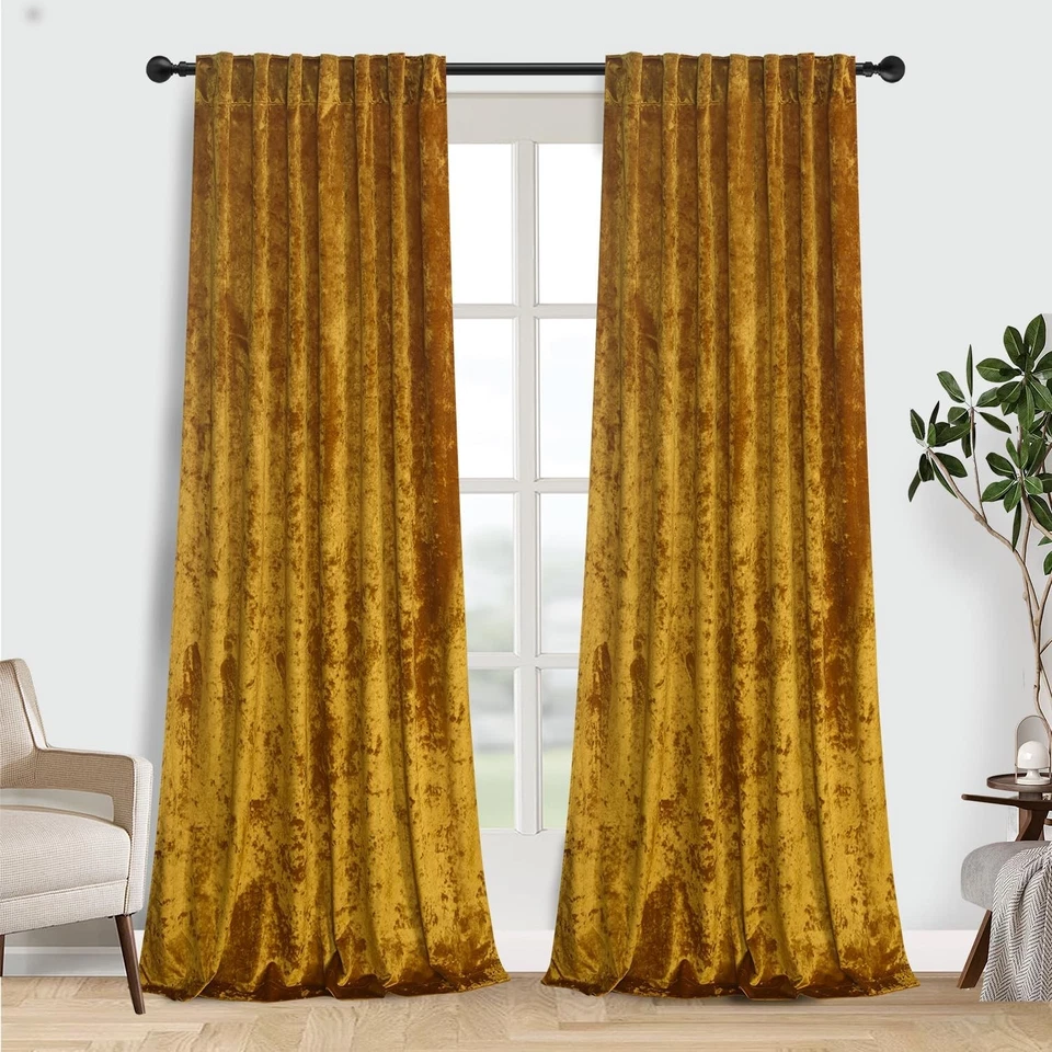 Lux Cortinas Terciopelo Triturado Dorado Cálido 2 52"W x 96"L (Pack de 2),  Foto 1 de 4