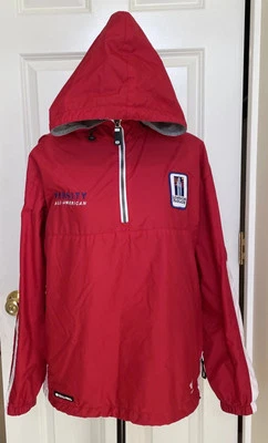 Holloway Varsity Red White Hooded Jacket Pullover Women Size S 1/4 Zip Lined - Image 1 of 4