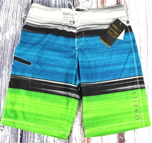 O'Neill Hyperfreak Stripped 21” Board Shorts Men’s Size 33 W/ Fin Tool NWT - Picture 1 of 6