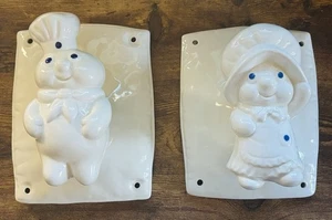 Vintage Paar PILLSBURY TEIGJUNGE & MÄDCHEN Küche Wandbehang 3D Schürze Handtuch Haken - Bild 1 von 9