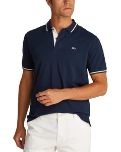 Tommy Hilfiger Jeans Custom Fit Tipped Collar Polo Men Blue Polo Shirts - Picture 1 of 4