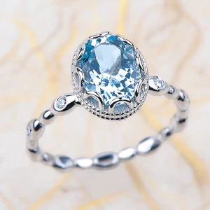5.30Ct Oval Cut Natural Aquamarine Diamond Real 18K White Gold Beautiful Ring - Picture 1 of 9