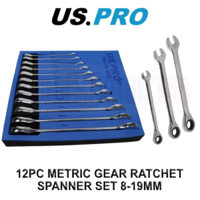 US PRO 12pc Metric Gear Ratchet Combination Spanner Wrench Set 8-19mm 2233 - Image 1 of 4