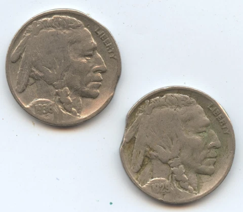Error 1929 & 1936 Buffalo Nickels (#6569) Both with Clipped Planchets Cover