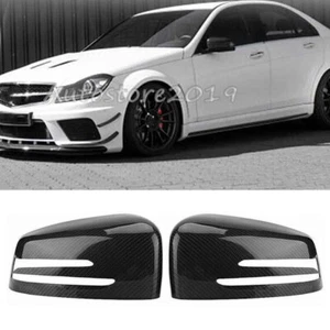 Carbon Fiber Look Wing Mirror Cover Caps For Benz W204 W176 W212 CLA250 C63 - Picture 1 of 12