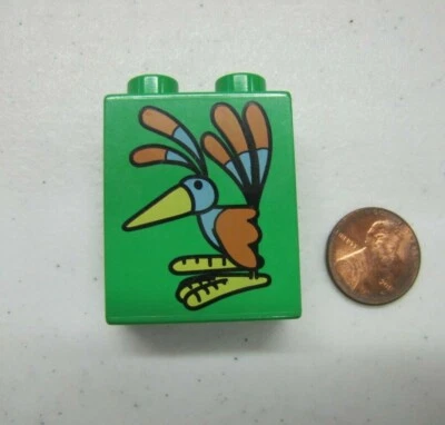 Lego Duplo Bird From Bob The Builder Green Bird Tropical Zoo Printed Block - Image 1 of 3