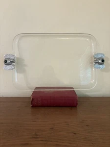 Vintage Lucite Clear Acrylic Serving Tray Pewter Elephant Head Detail MCM - Picture 1 of 11