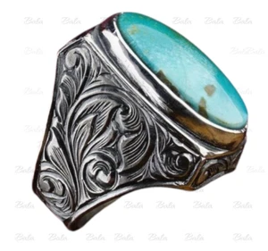 Men's Handmade Turquoise Gemstone Silver Ring Natural Gemstone Silver Ring fo Me - Picture 1 of 11