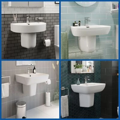 Modern Bathroom Basin Sink Semi Pedestal Set Wall Mounted Single Tap Hole 560mm