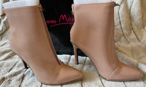 NIB Anne Michelle PLEDGE Nude Patent Beaded Fashion Boot Shoes Women's Size 7.5 - Picture 1 of 5