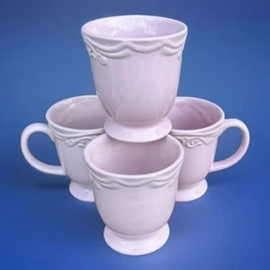 Coffee/Tea Embossed Scroll Vanessa Pink Porcelain Mugs Cups JC Penney Set of 4 - Picture 1 of 7