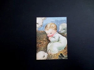 Tarjeta de felicitación de Navidad Charlot Byj Byi sin usar bebé Jesús en pesebre de ovejas - Imagen 1 de 3