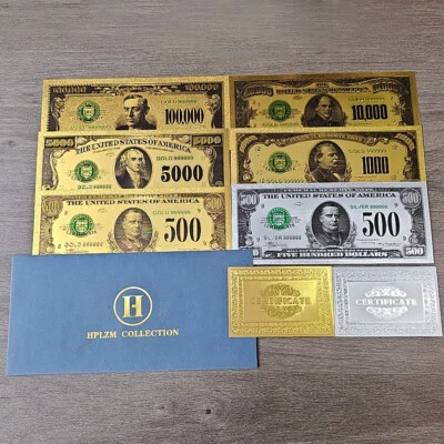 6pcs/Envelope US 500 1000 5000 10,000 100,000 Dollars Gold/Silver Foil Banknotes - Image 1 of 4