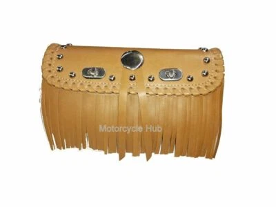 Pure Leather Tan Color Tool Bag Fit For Indian Motorcycles With Studs & Fringe. - Изображение 1 из 4